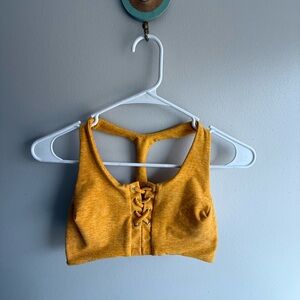 Bombshell brand yellow lace front sports bra